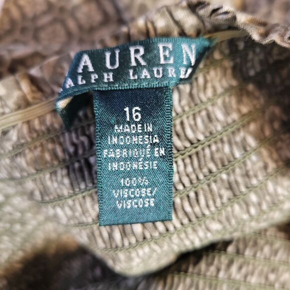 Lauren Ralph Lauren Olive Tiered Ruffle Swing Skirt Smocked Waist Prarie Boho - Picture 7 of 9